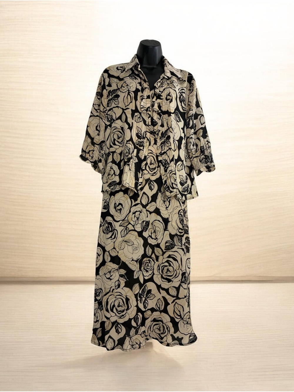 Black and Cream Floral 2 piece Dress set